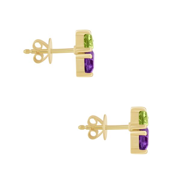 Boucle d'oreilles en or jaune avec am&eacute;thyste et p&eacute;ridot